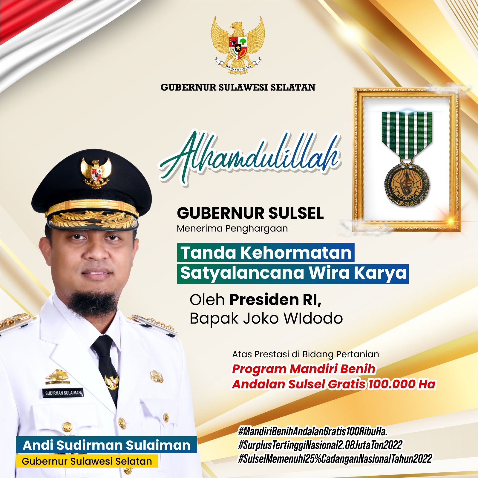  Gubernur Andi Sudirman Raih Penghargaan Satyalancana Wira Karya dari Presiden